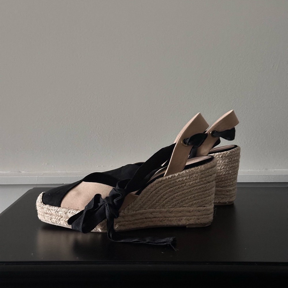 Black and Tan Wedge Sandals